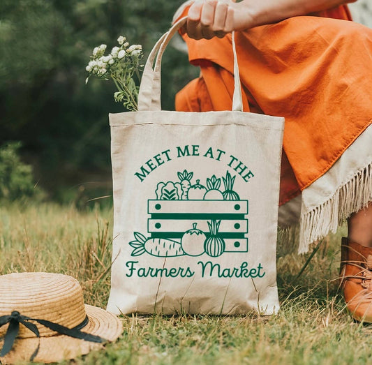 Meet me at the farmers market tote bag